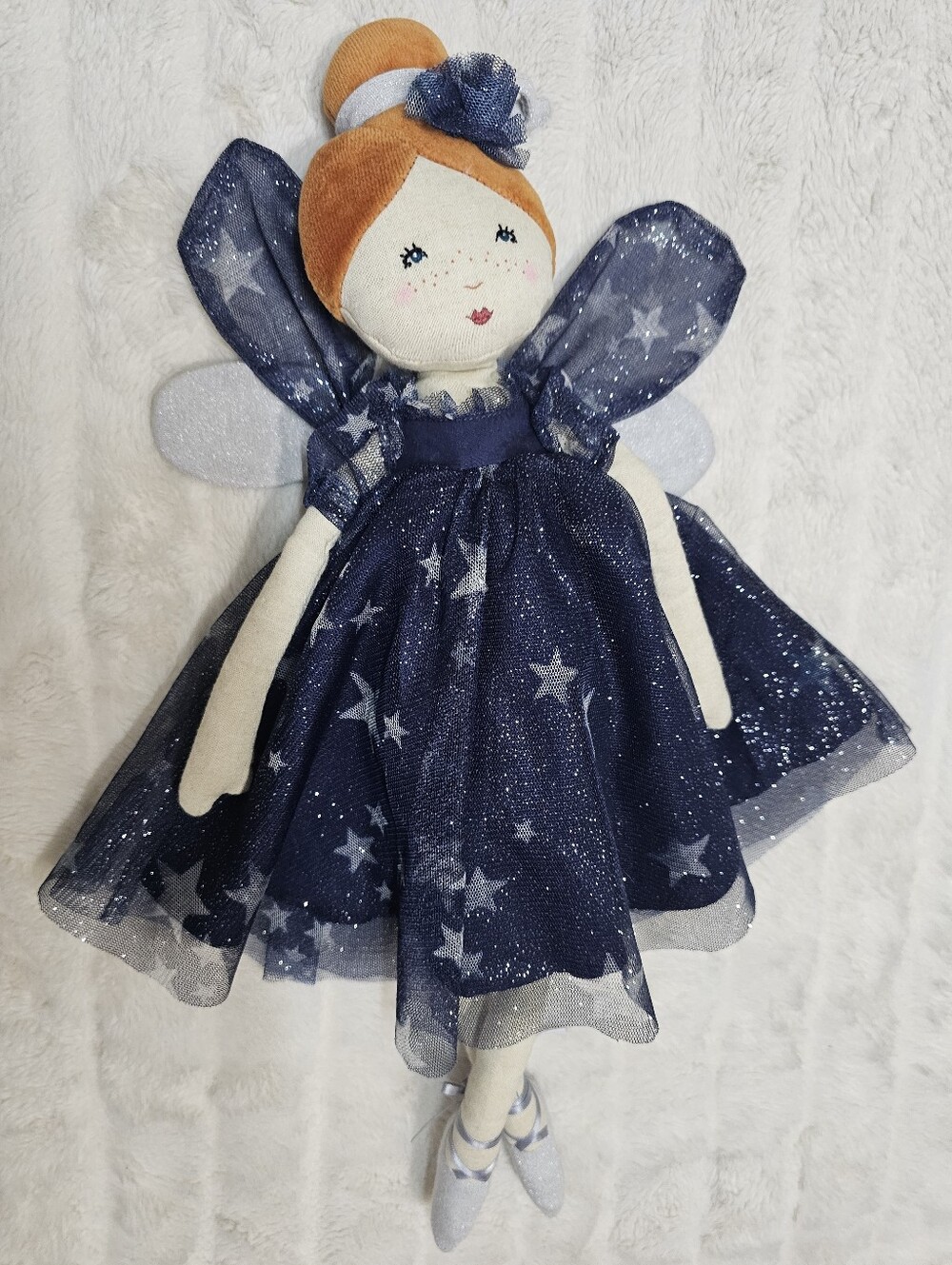 Moulin Roty Enchanted Fairy Plush Doll 18.5" Navy Blue Silver Stars Rag Doll